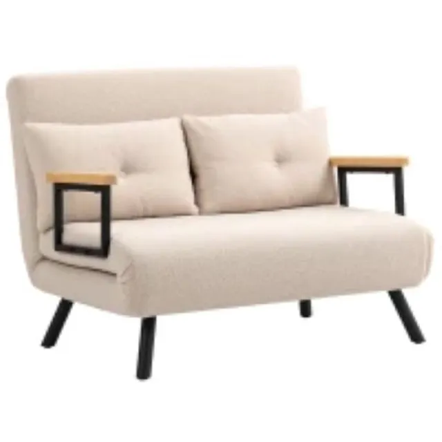Questyr Luxe 4‑in‑1 Slaapbank – Beige – Verstelbare Rugleuning 180° – Fleece‑Look – 2‑Zits Bank & Logeerbed – Inclusief 2 Kussens