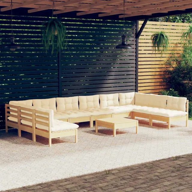 vidaXL 11-delige Loungeset met crèmekleurige kussens grenenhout, foto 2