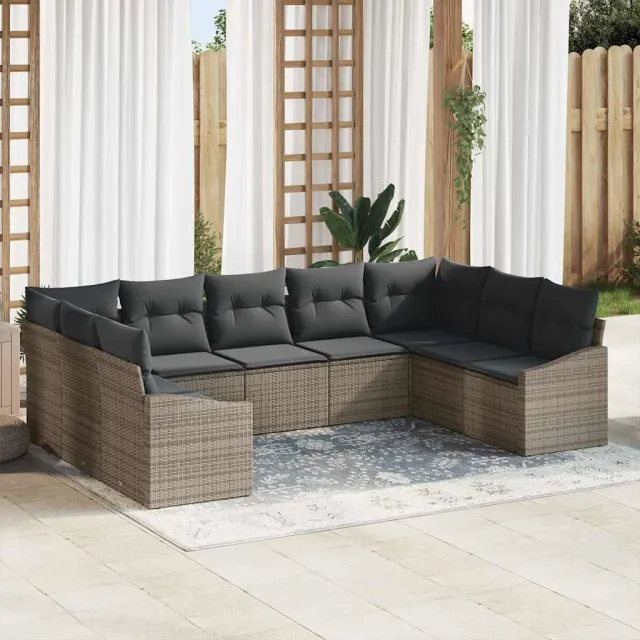 vidaXL Bankstel 9 st Grijs poly rattan, foto 2