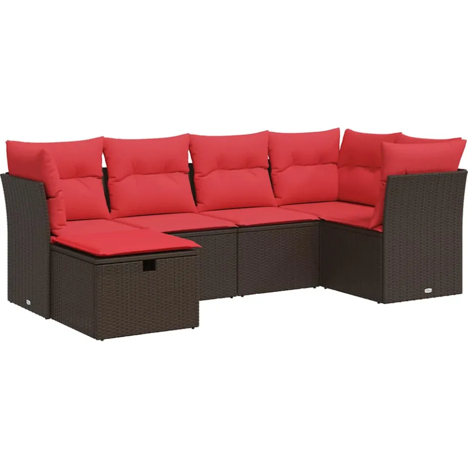 vidaXL 6-delige Loungeset met kussens poly rattan bruin, foto 3
