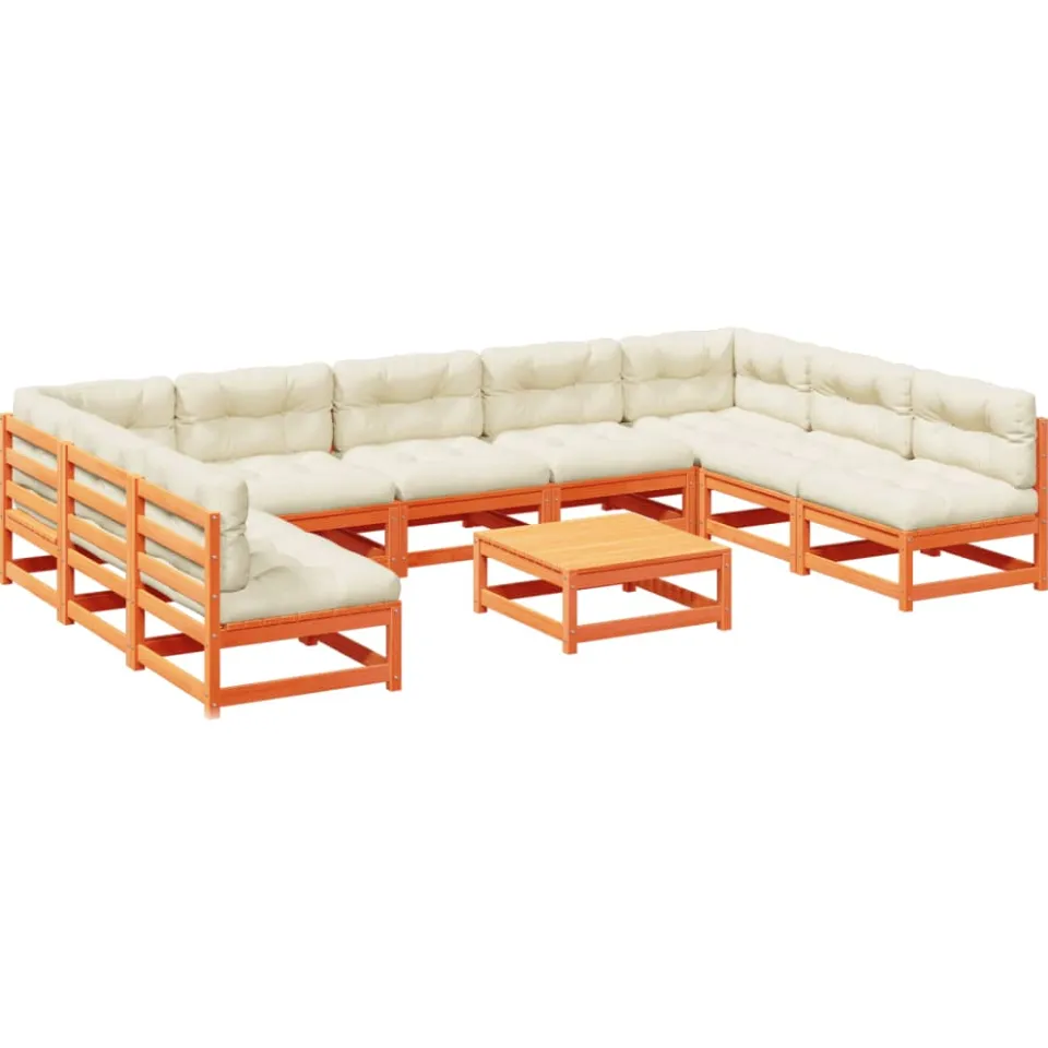 vidaXL 10-delige Loungeset met kussens massief grenenhout wasbruin