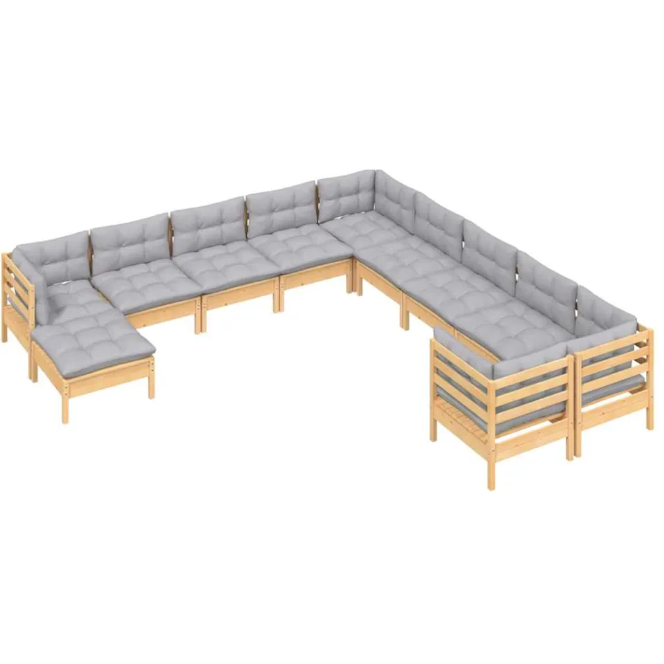 vidaXL 11-delige Loungeset met grijze kussens grenenhout Grijs