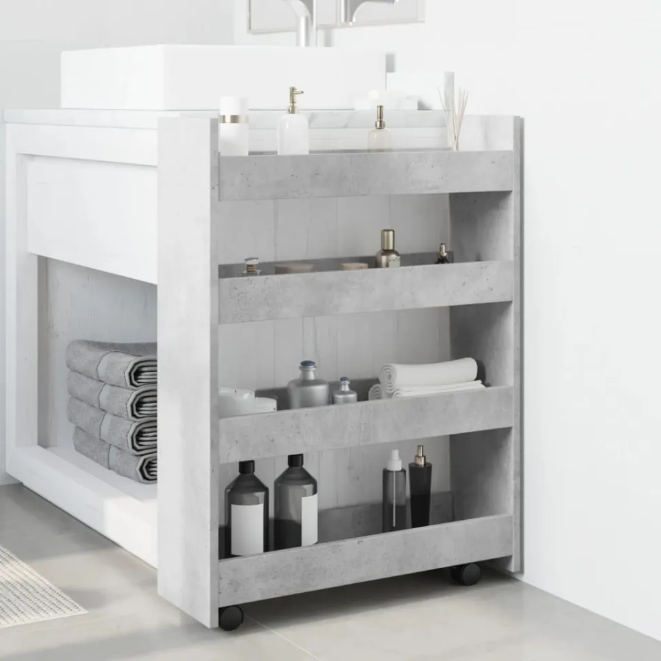 vidaXL Opbergtrolley smal 4-laags bewerkt hout betongrijs grijs, foto 2