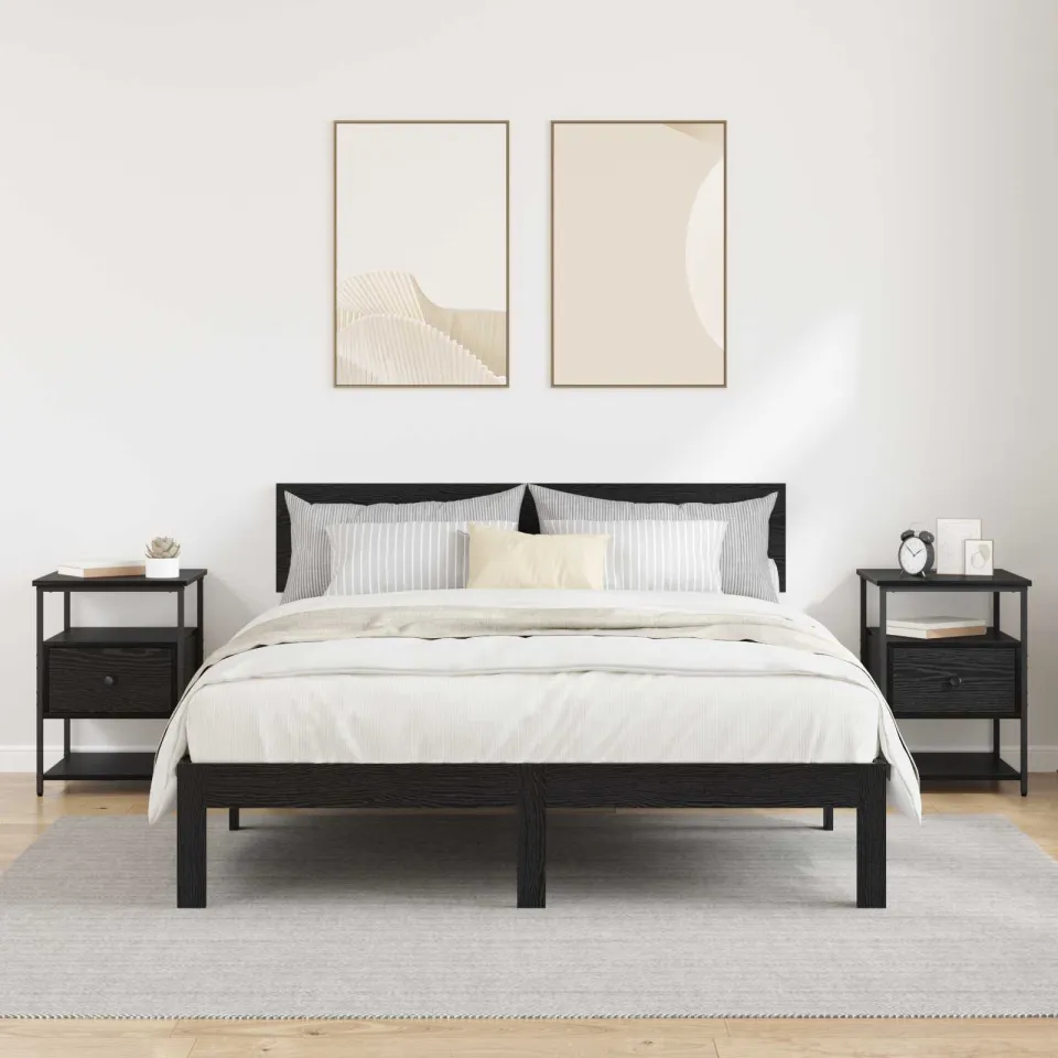 vidaXL Nachtkastje 2 st Zwart Eiken 40 x 42 x 56 cm Bewerkt hout, foto 4