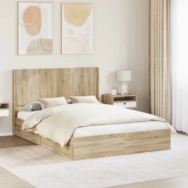 vidaXL Bedframe met opbergruimte en hoofdbord 2 st Sonoma Eiken Bruin