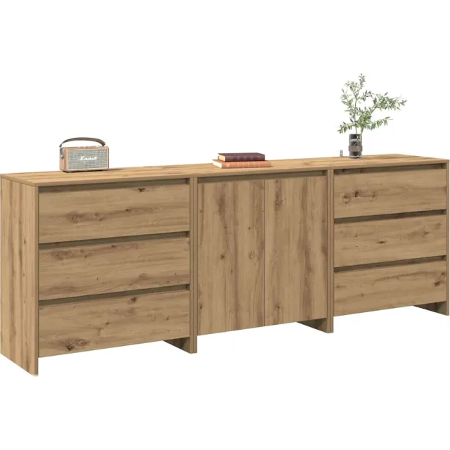 vidaXL 3-delige Dressoirs bewerkt hout artisanaal eikenkleur Bruin