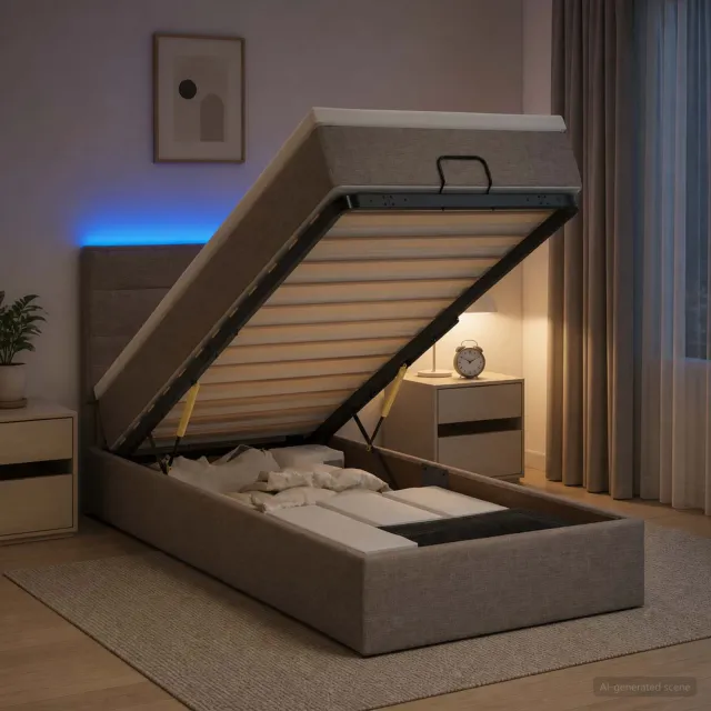 vidaXL Ottoman Bed met Matrassen en LED Taupe 90 x 190 cm Stof