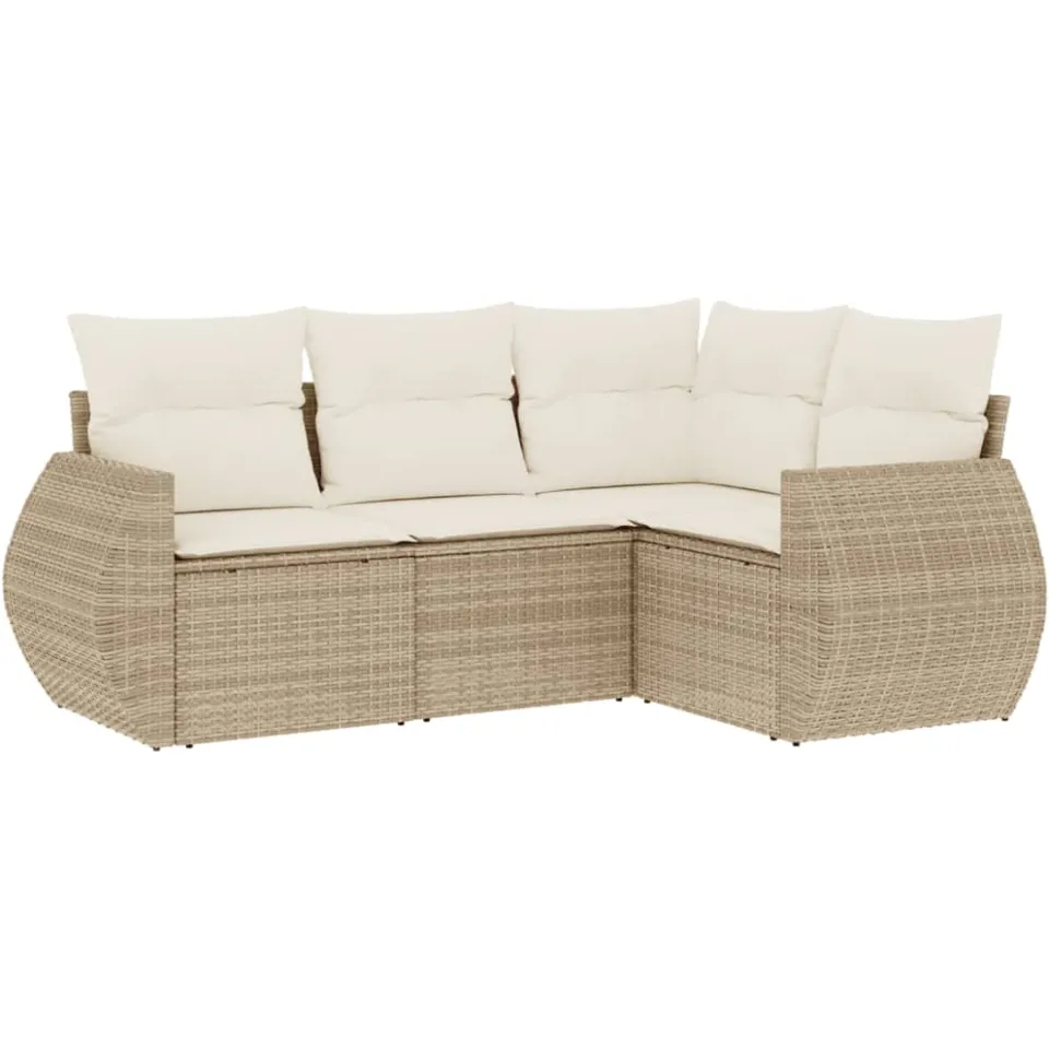 vidaXL 4-delige Loungeset met kussens poly rattan beige, foto 3