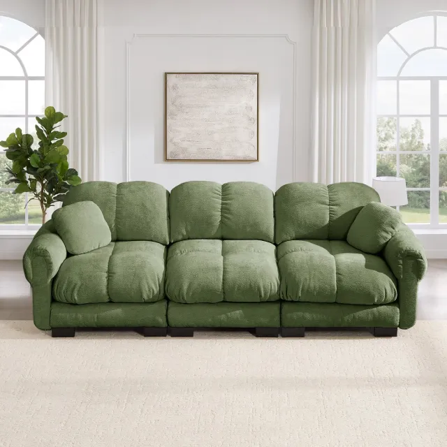 MODFU 3-Zits Zitbank - Gewatteerd - Chenille - Groen - 260 Cm