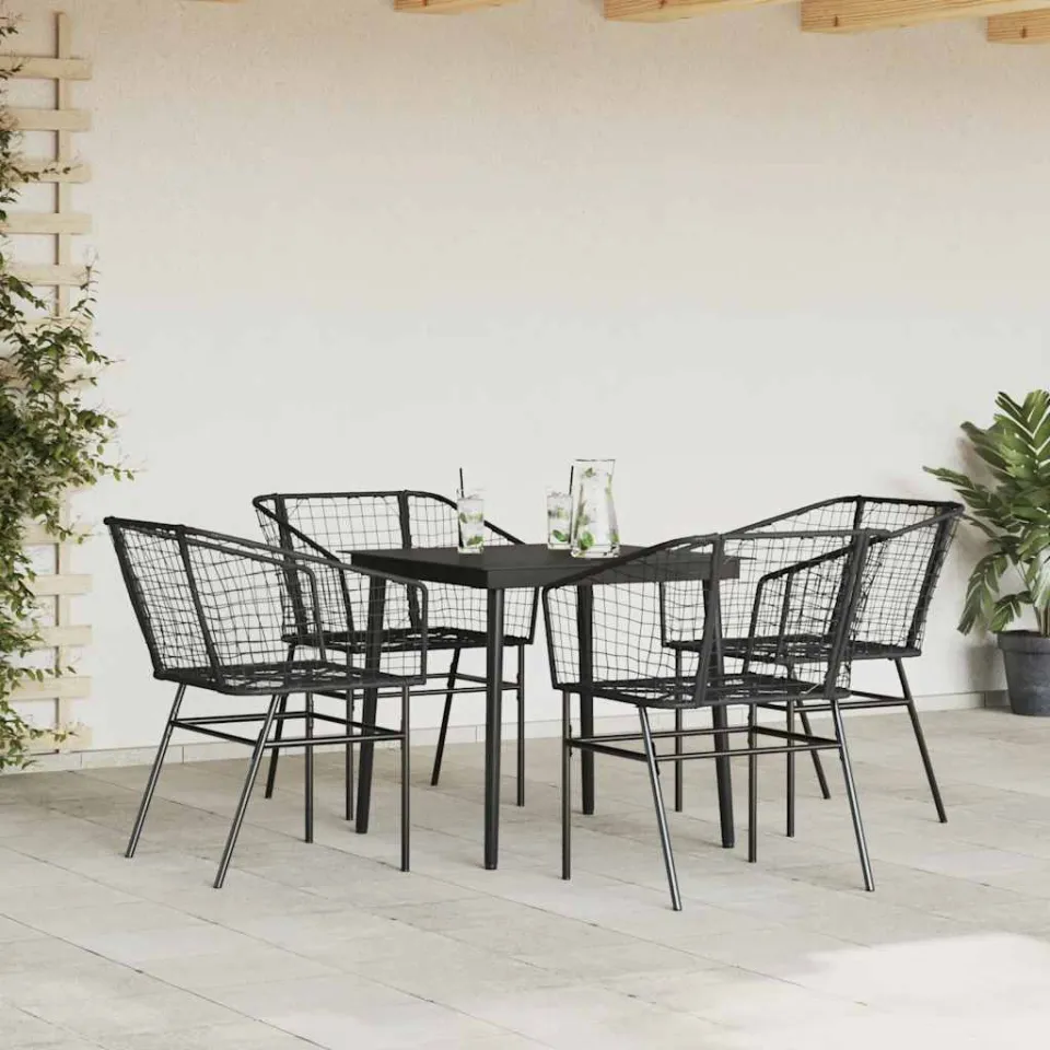vidaXL 5-delige Tuinset poly rattan glas zwart, foto 2