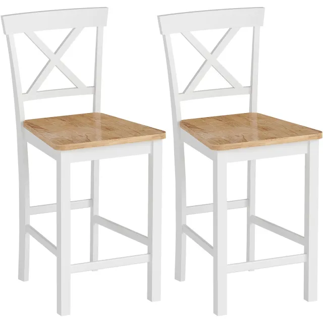 Homcom Barkruk Rubberhout 46,5L x 41,5B x 96H cm Eik + Wit Eiken+Wit