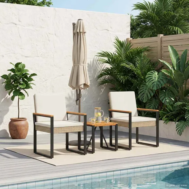 vidaXL Buitenmeubelset 3 st Beige en Crème Wit poly rattan, foto 2