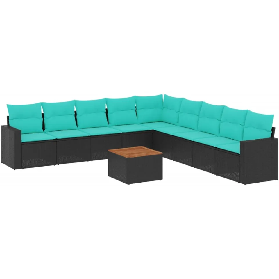 vidaXL 10-delige Loungeset met kussens poly rattan zwart, foto 3