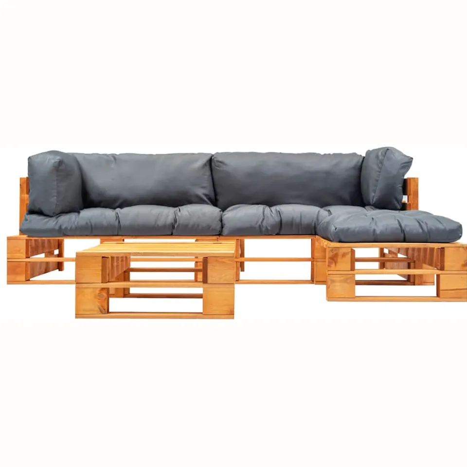vidaXL 4-delige Loungeset pallet met grijze kussens hout grijs, foto 2