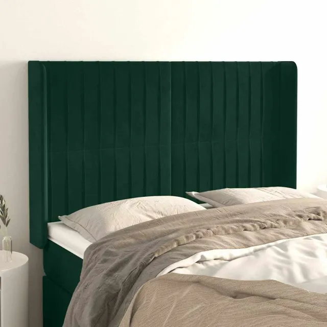 vidaXL Hoofdbord met randen 147x16x118/128 cm fluweel donkergroen groen