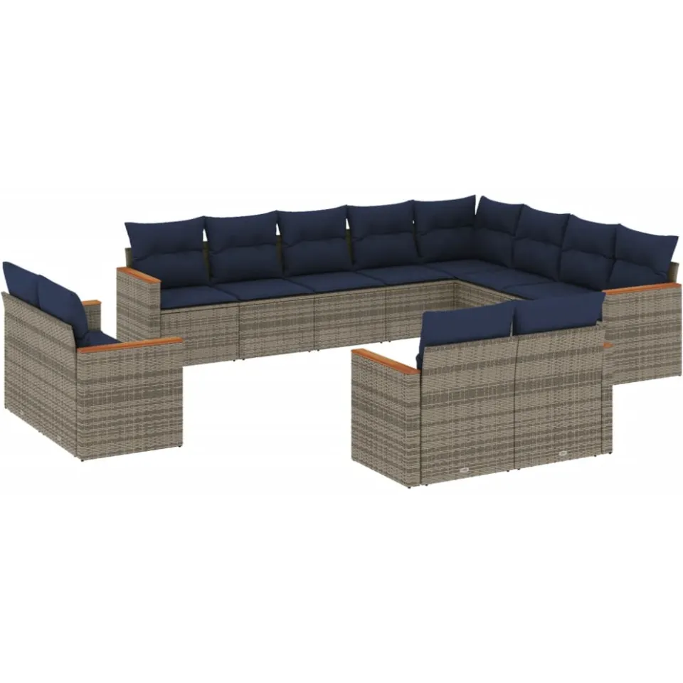 vidaXL 12-delige tuinbankset met kussens, grijs polyrotan, foto 3