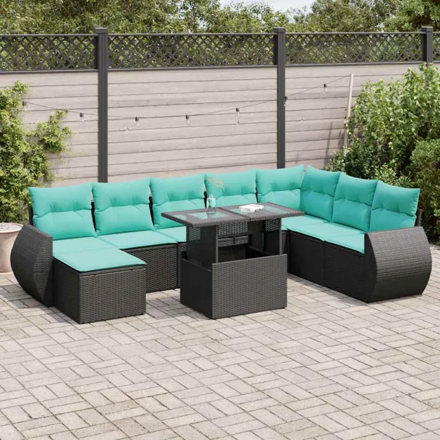 vidaXL 9-delige Loungeset met kussens poly rattan acacia zwart, foto 2