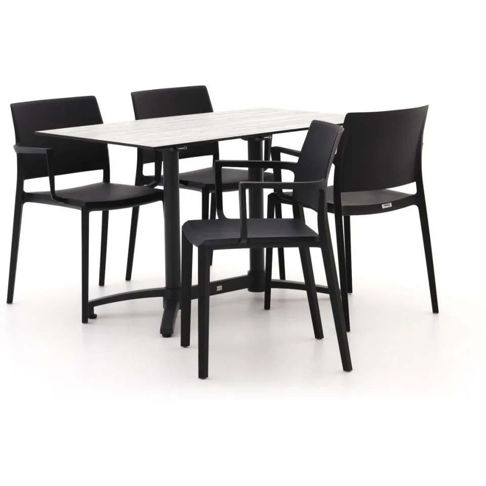 Forza Furniture Forza Sile/Canzo 120cm dining tuinset 5-delig stapelbaar inklapbaar zwart, foto 5