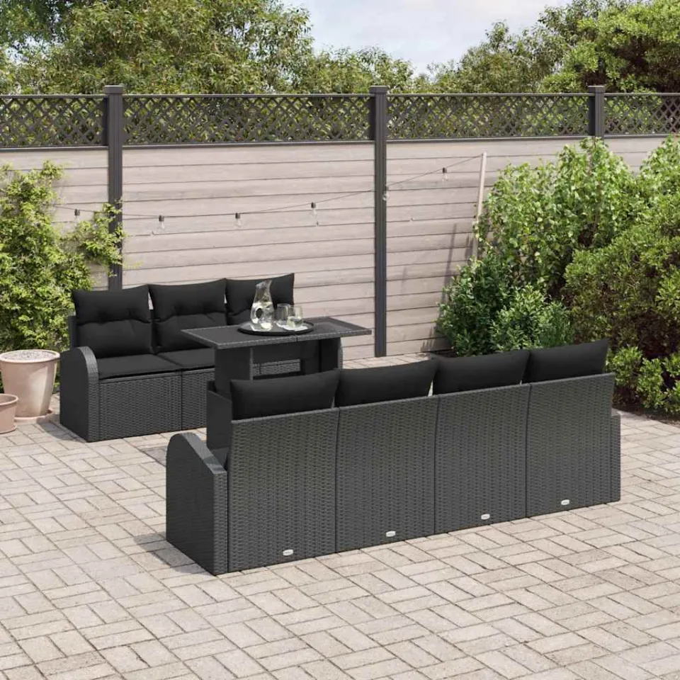 vidaXL Tuin Sofa Set 8 st Zwart Poly riet, foto 3