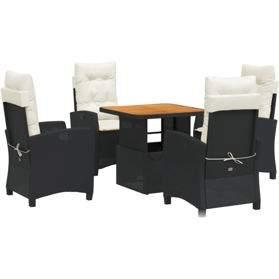 vidaXL 5-delige Tuinset met kussens poly rattan zwart, foto 3