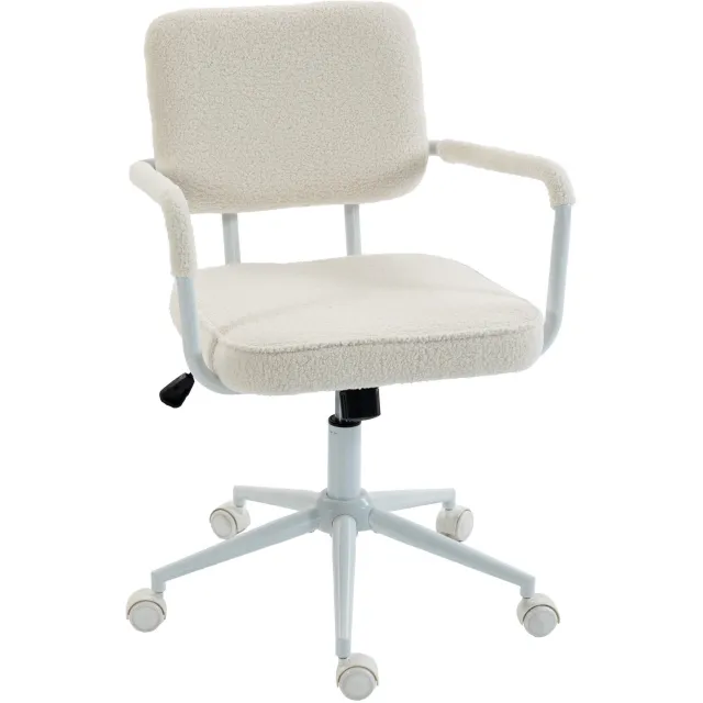 MUVANO Teddy bureaustoel - Gevoerde armleuningen - Draaibaar met wielen - 58 x 62 x 83-93 cm - Hoogteverstelling en schommelfunctie - Werkkamer en kaptafel crèmewit