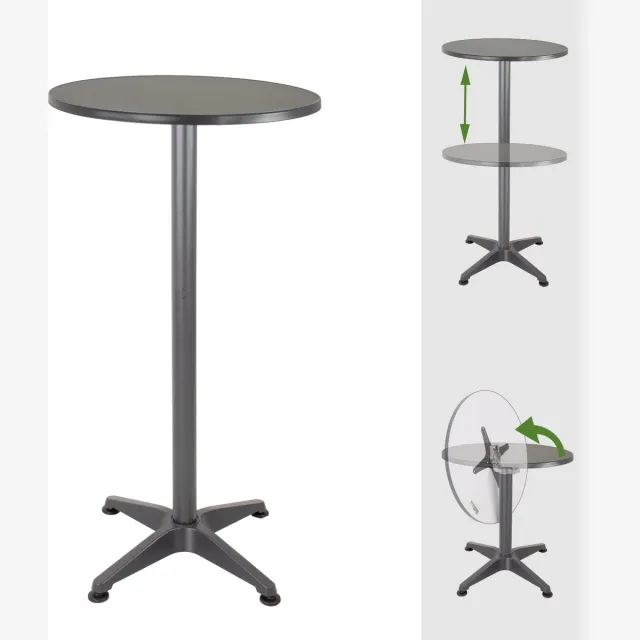 TRUTZHOLM Bistrotafel en statafel - Inklapbaar - In hoogte verstelbaar - Aluminium - Hoogte 70 cm of 115 cm - Diameter 60 cm - Antraciet