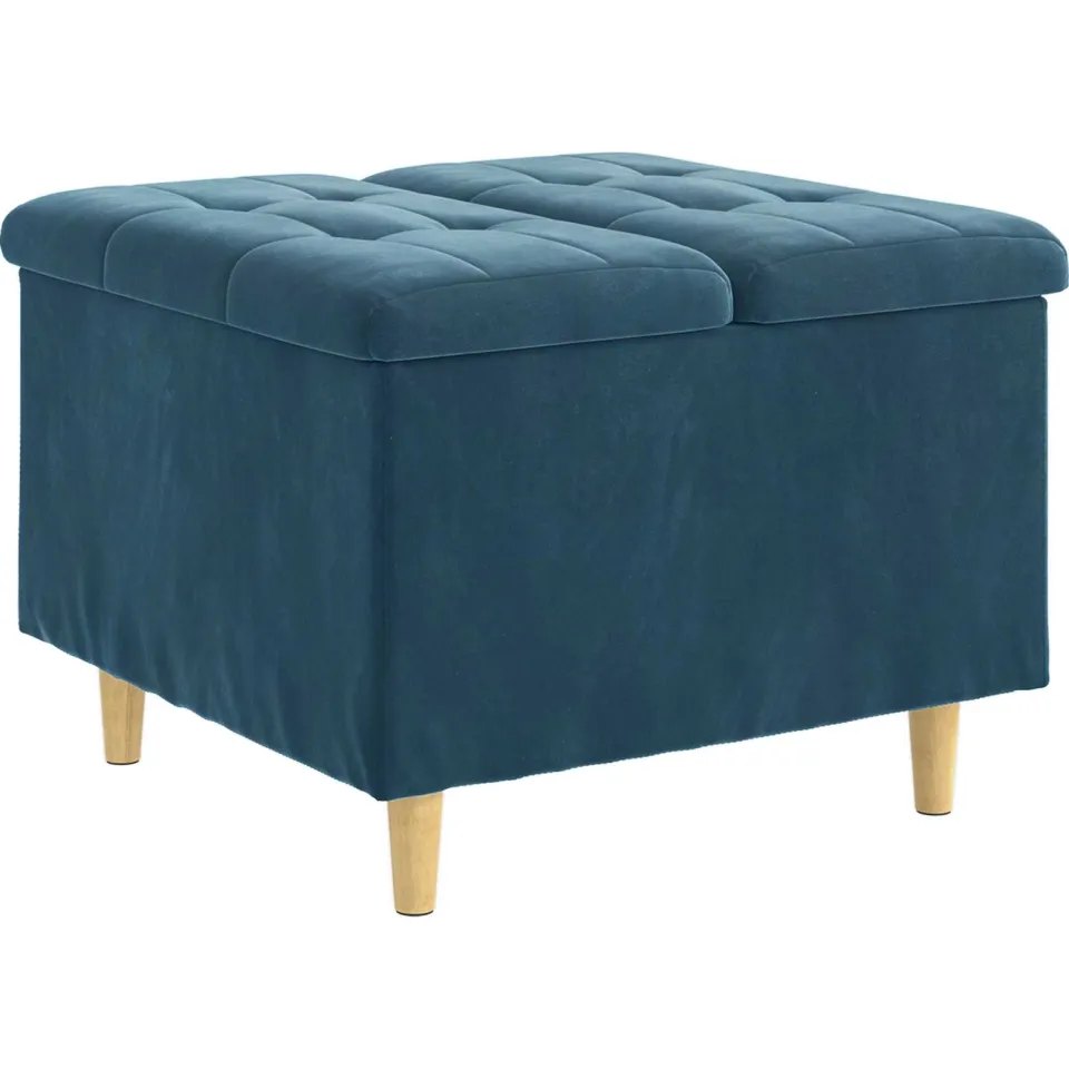 vidaXL Ottoman met Opbergruimte Blauw 60 x 60 x 45 cm Fluweel, foto 3
