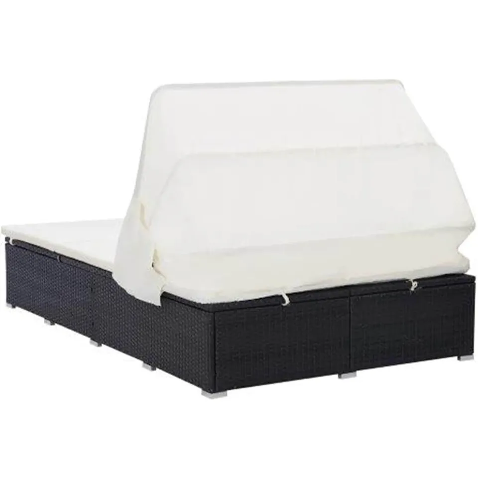 vidaXL Ligbed met kussen 2-persoons poly rattan zwart, foto 3
