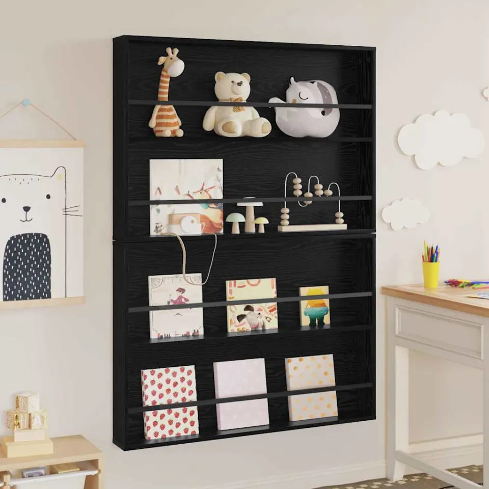 vidaXL Tijdschrift Rek 2 st Zwart Eiken 100 x 12 x 70 cm Bewerkt hout, foto 4
