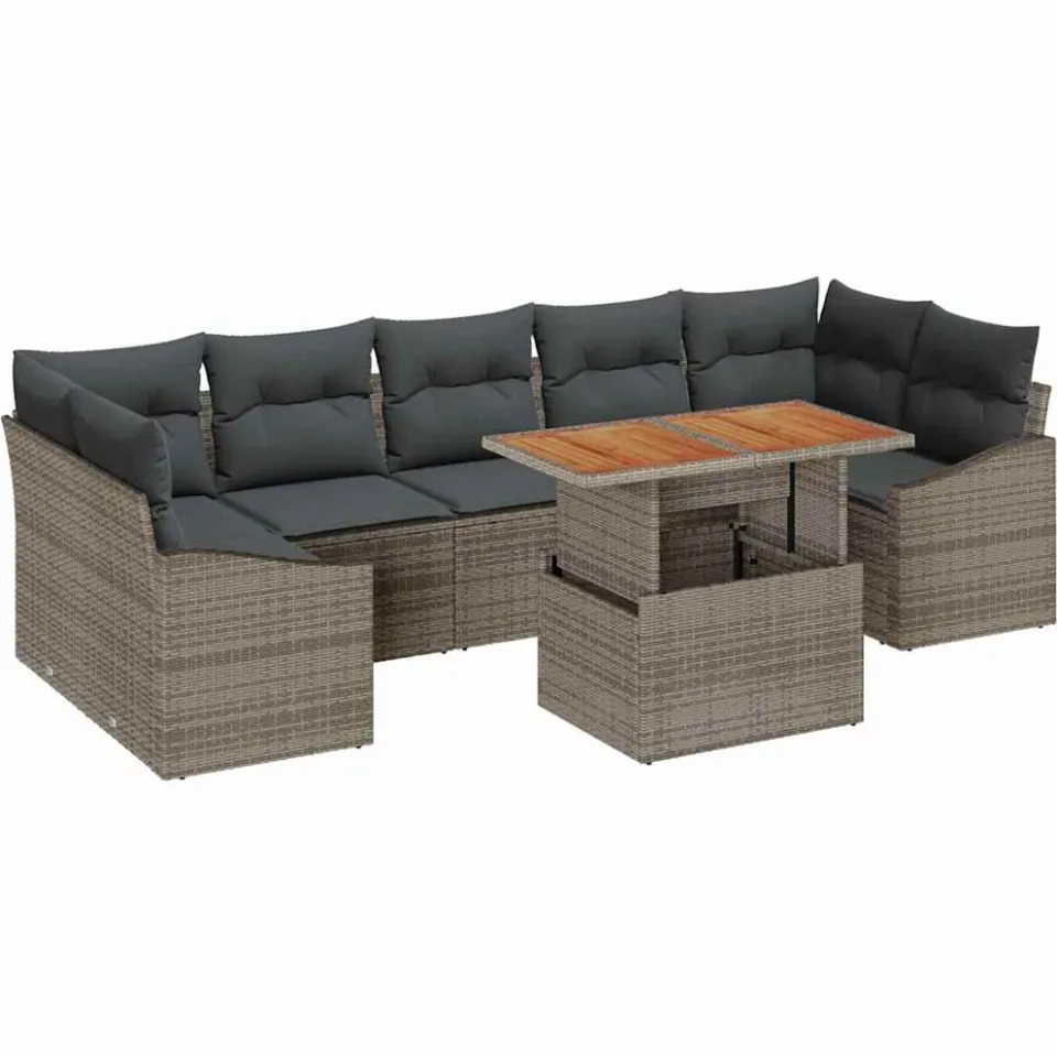 vidaXL Tuin Sofa Set 8 st Grijs Poly Rattan en Poedergecoat Staal