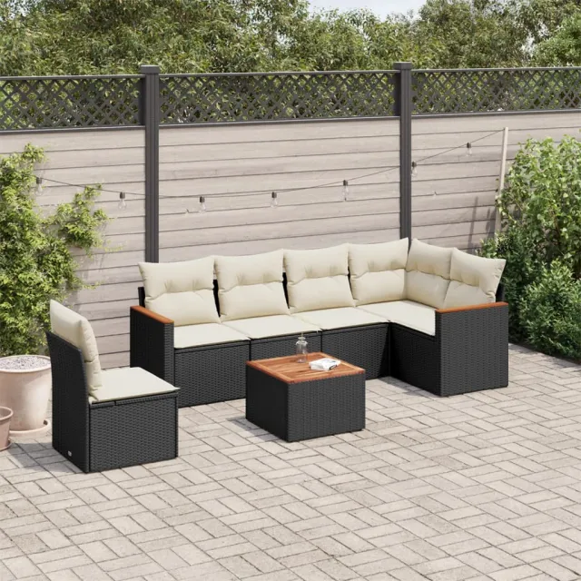 vidaXL 7-delige Loungeset met kussens poly rattan zwart, foto 2