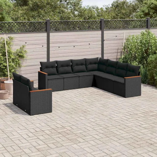 vidaXL 9-delige Loungeset met kussens poly rattan zwart, foto 2