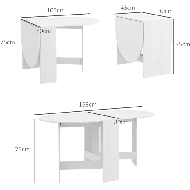J.T.R Eettafel-Opvouwbare Eettafel voor maximaal 6 Personen-voor Kleine Ruimtes-voor Keuken en Eetkamer-Ovale -Wit.