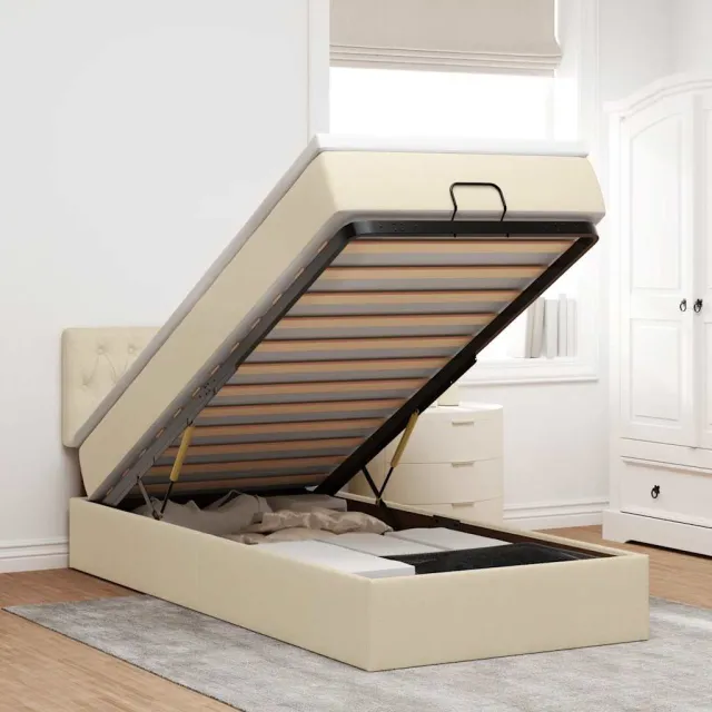 vidaXL Bed poef met matras en LED's 90x200 cm stof crèmekleurig