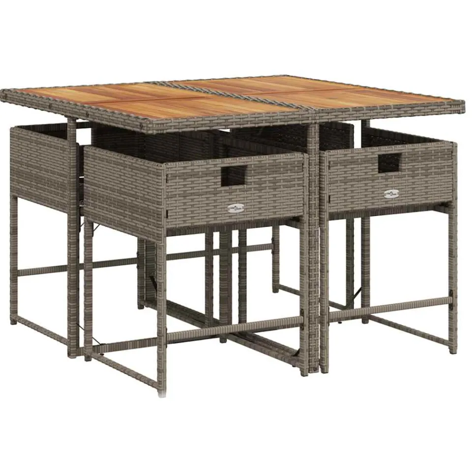 vidaXL 5-delige Tuinset met kussens poly rattan grijs, foto 4