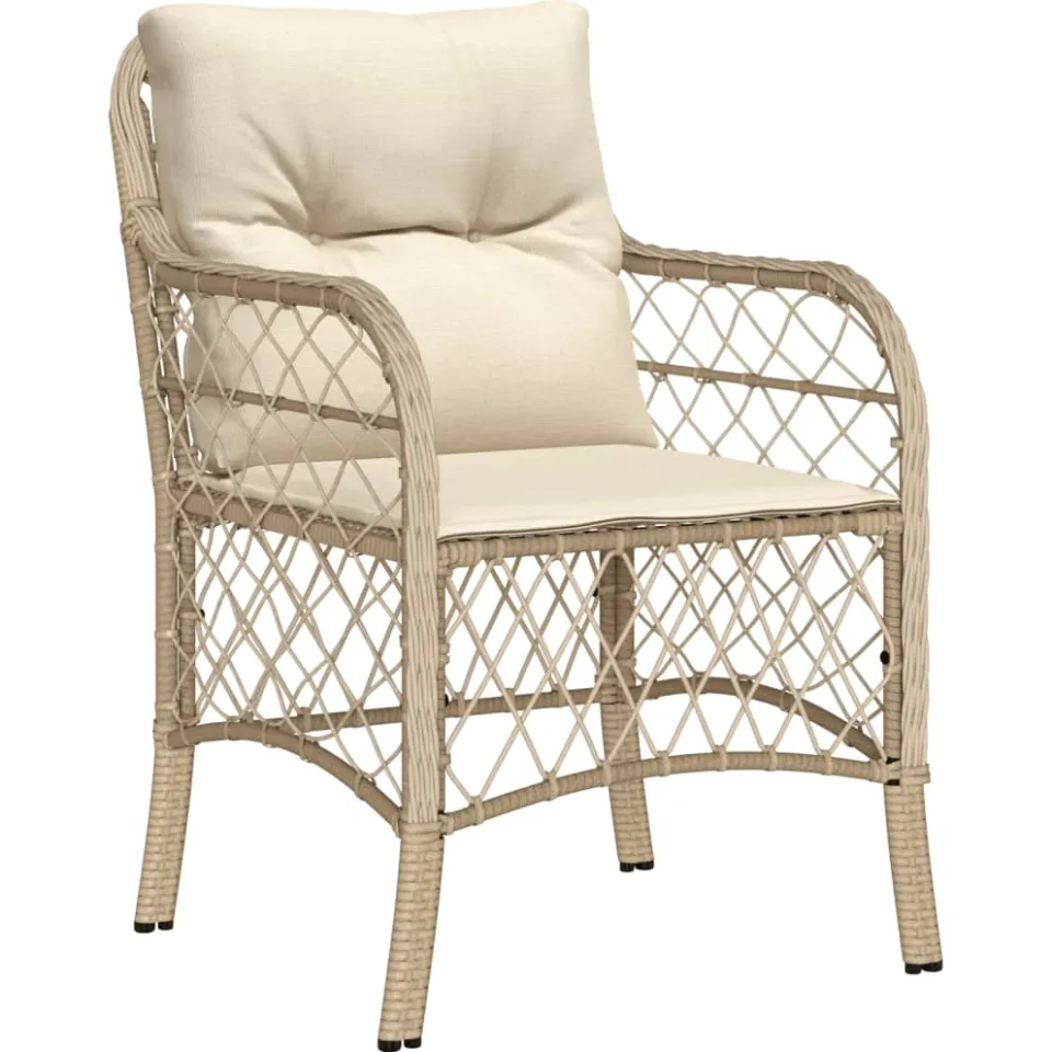 vidaXL 3-delige Bistroset met kussens poly rattan beige
