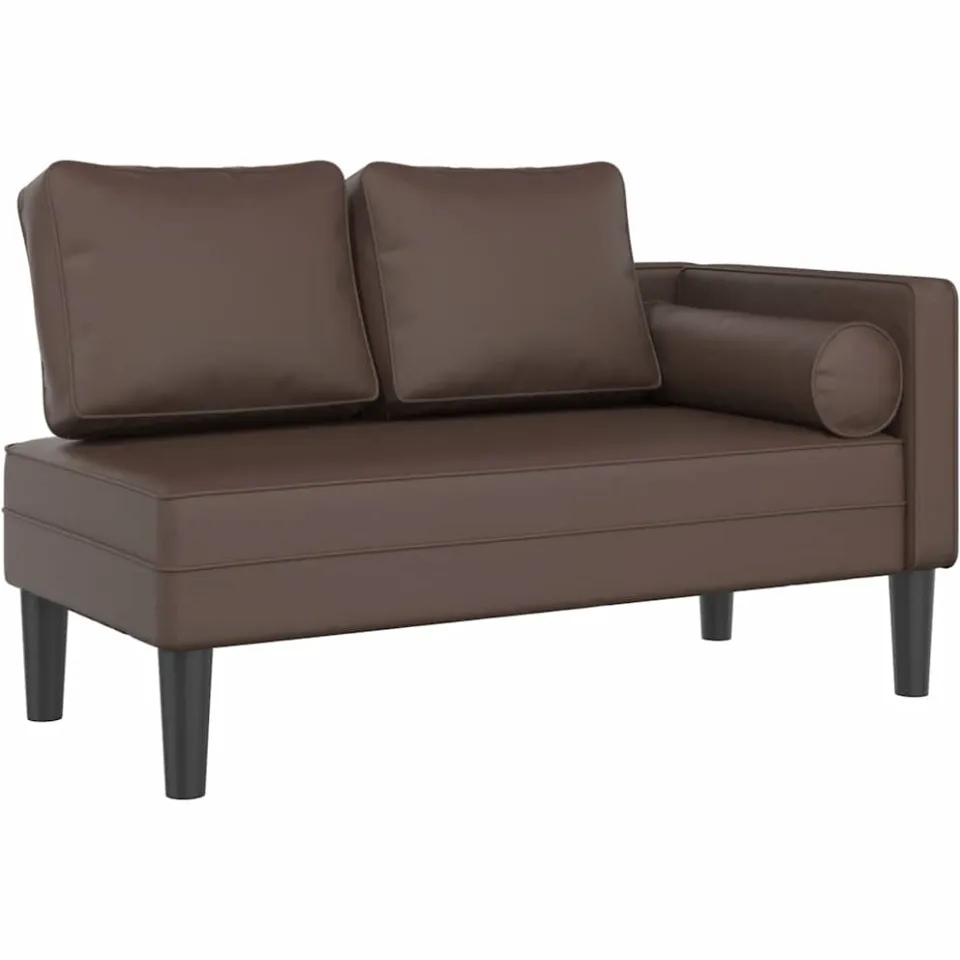 vidaXL Chaise longue met kussens kunstleer bruin, foto 3