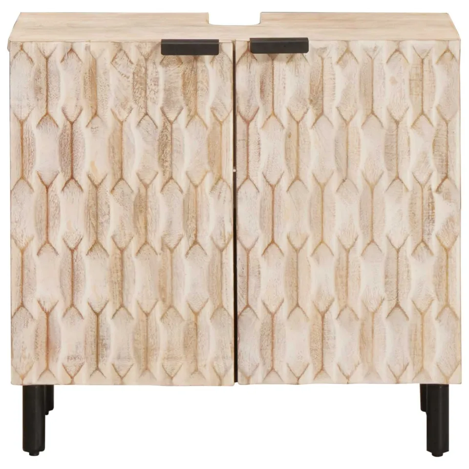 vidaXL Badkamer wastafelkast Wit 62 x 33 x 58 cm Massief Mango Hout, foto 3