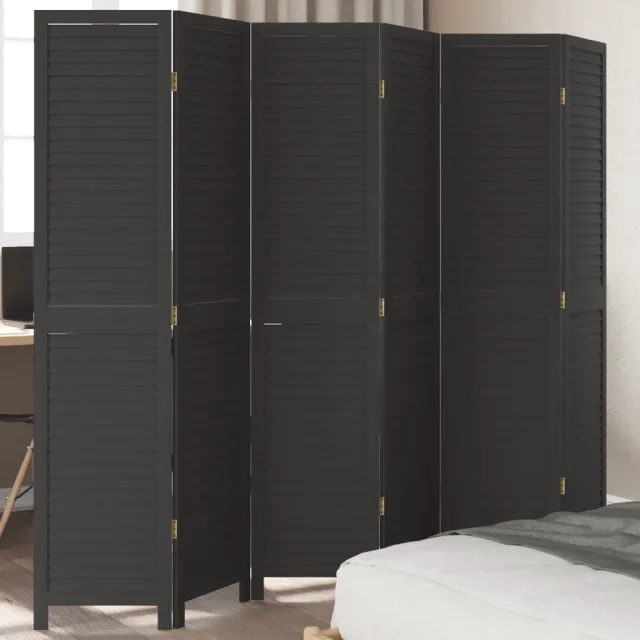 vidaXL Kamerscherm met 6 panelen massief paulowniahout zwart, foto 2