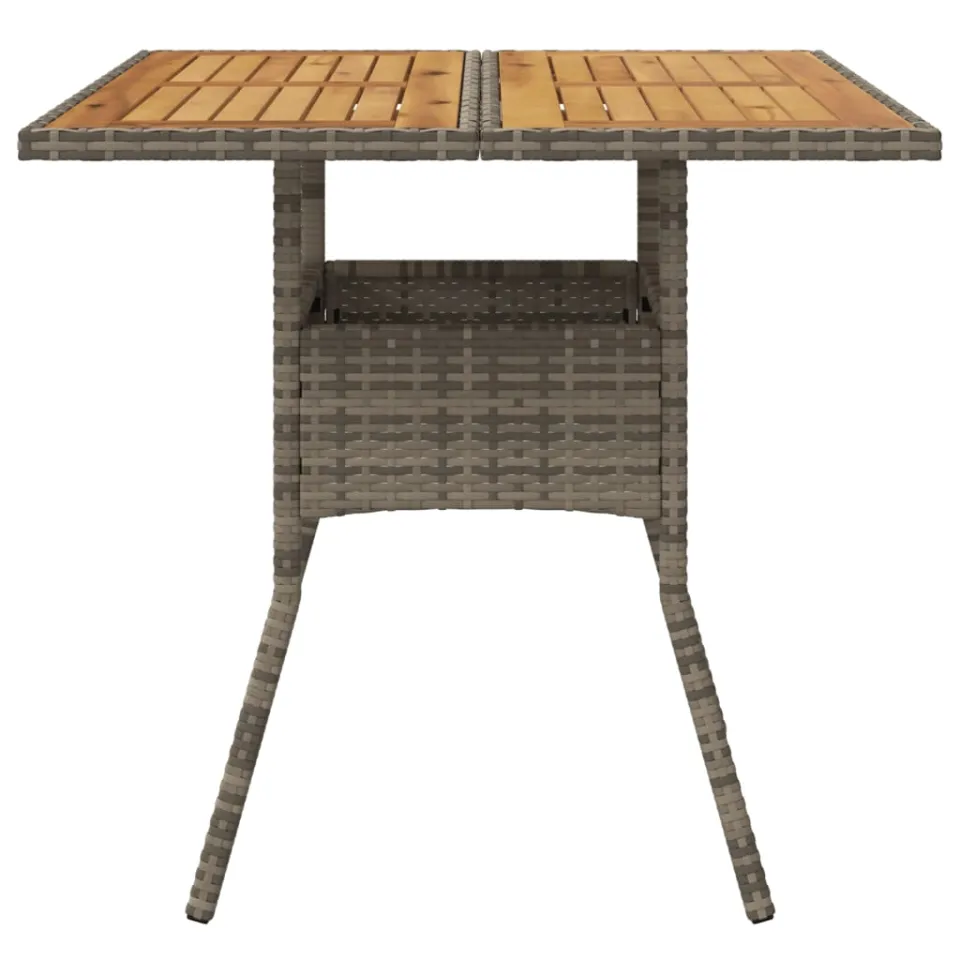 vidaXL Tuintafel met acaciahouten blad 80x80x75 cm poly rattan grijs
