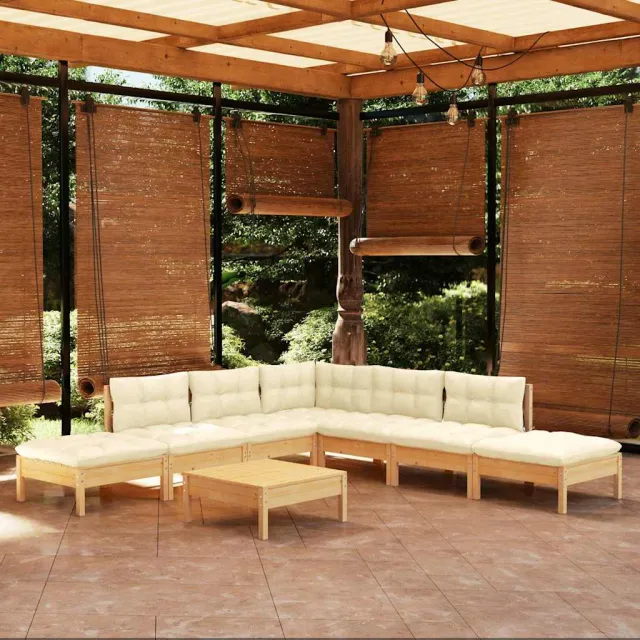 vidaXL 8-delige Loungeset met crèmekleurige kussens grenenhout, foto 2