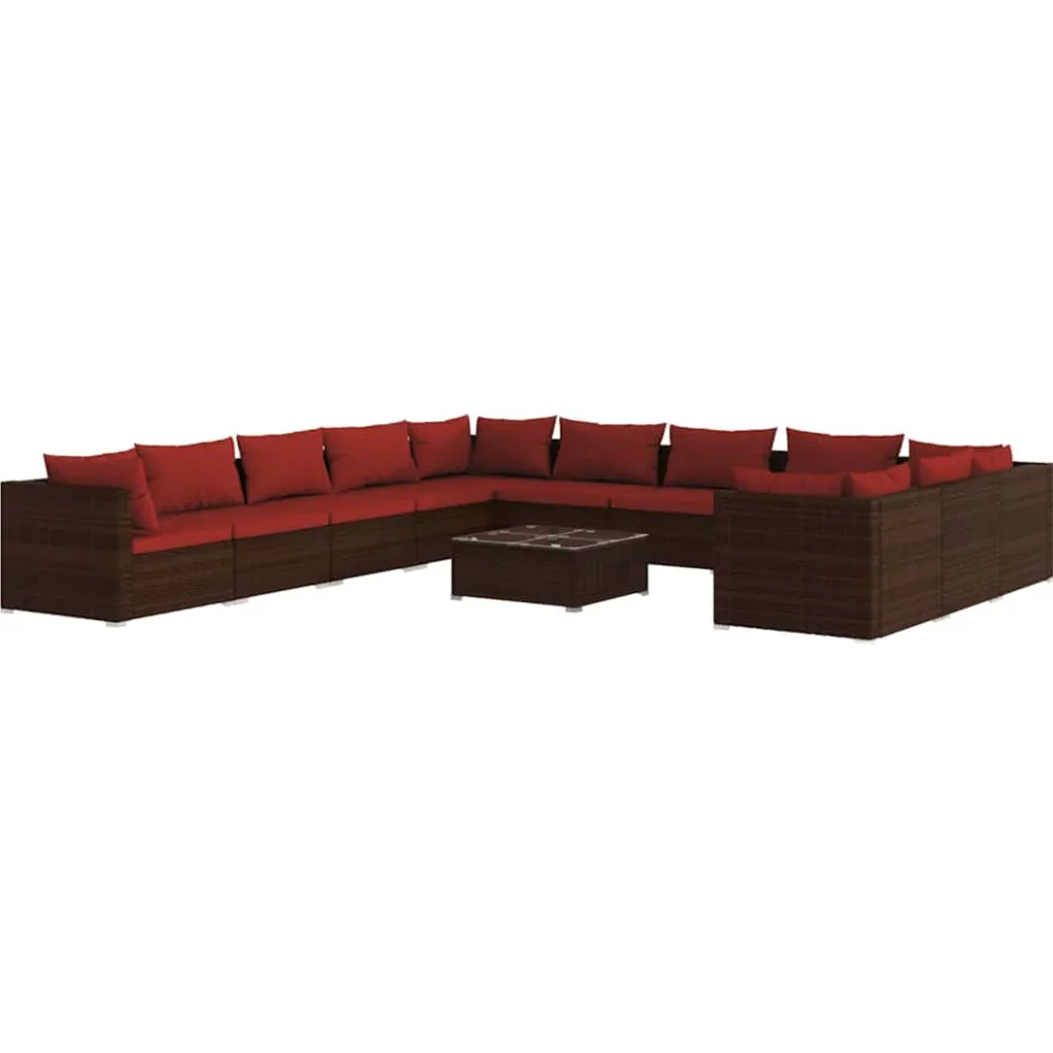 vidaXL 12-delige Loungeset met kussens poly rattan bruin, foto 3