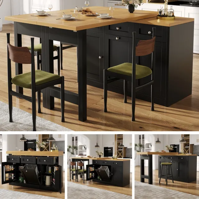 Clruro Bartafel - Uitschuifbaar - Klapbare Eettafel met Opbergruimte en Lade - Hout - Zwart