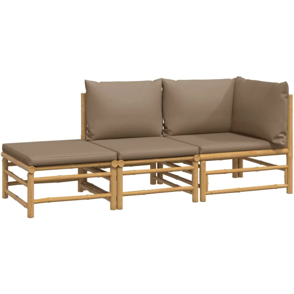 vidaXL 3-delige Loungeset met kussens bamboe taupe Bruin