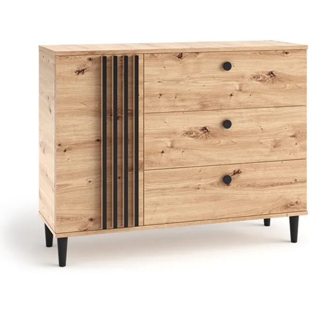 Margaret Hadas24 Dressoir Laura V Eikenhout in naturel Zwart Woonkamermeubel (Eikenhout Artisan en zwart)