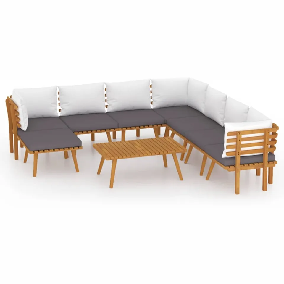 vidaXL 9-delige Loungeset met kussens massief acaciahout bruin, foto 3