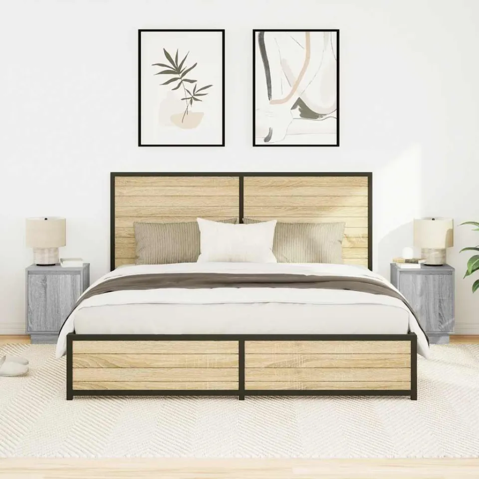 vidaXL Nachtkastjes met led-verlichting 2 st 38x34x50 cm grijs sonoma, foto 2
