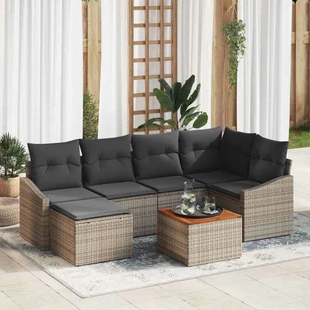 vidaXL Tuinbankenset 7 st Grijs poly rattan, foto 2