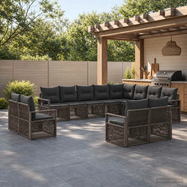 vidaXL Tuinbankenset 12 st 12-zits Grijs poly rattan