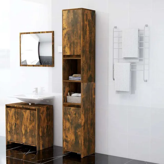 vidaXL Badkamerkast 30x30x183,5 cm bewerkt hout gerookt eikenkleurig Bruin